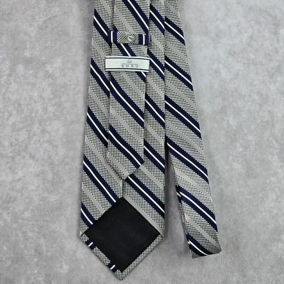 Enro Gray Silver Blue Stripe Repp Executive Geometric Silk Neck Tie Men's - Picture 3 of 6